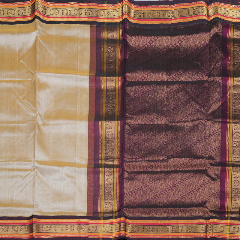 Hayagrivas Handloom Silk Cotton Saree in Opulent Sand Brown with Wine Maroon Contrast KBD1861B7-3