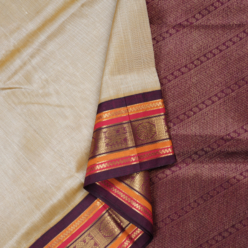 Hayagrivas Handloom Silk Cotton Saree in Opulent Sand Brown with Wine Maroon Contrast KBD1861B7-3