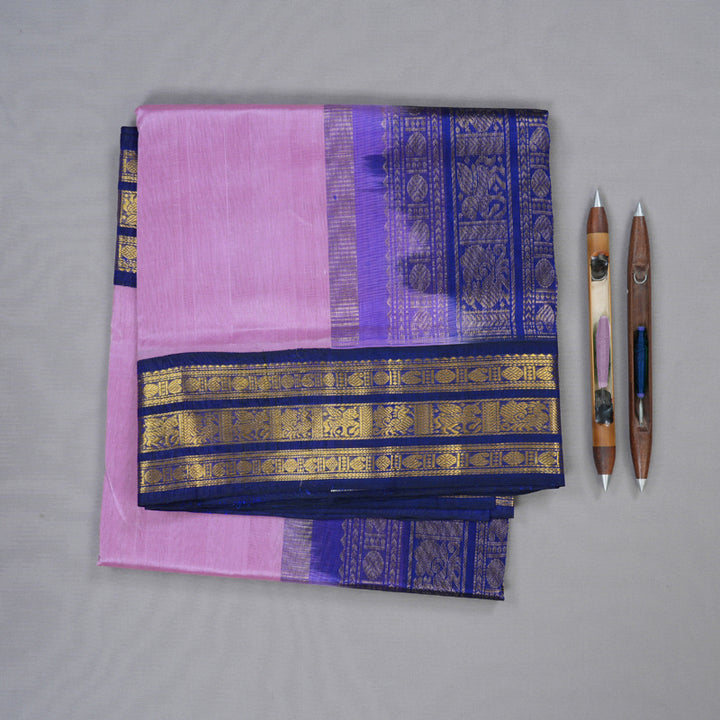 Hayagrivas Handloom Silk Cotton Saree in Timeless Lavender with Rich Blue Contrast KBD1861B8-3