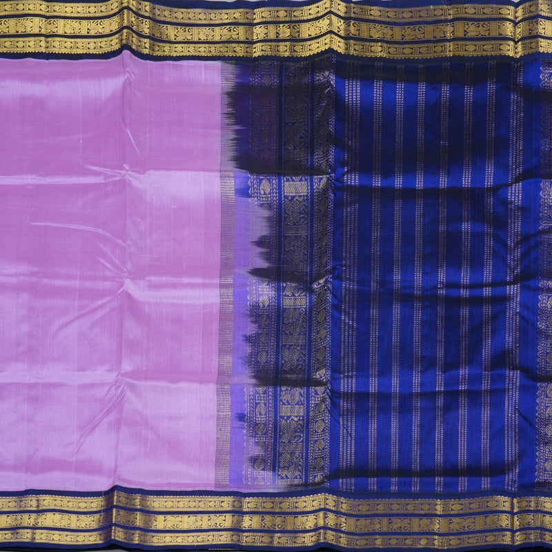 Hayagrivas Handloom Silk Cotton Saree in Timeless Lavender with Rich Blue Contrast KBD1861B8-3