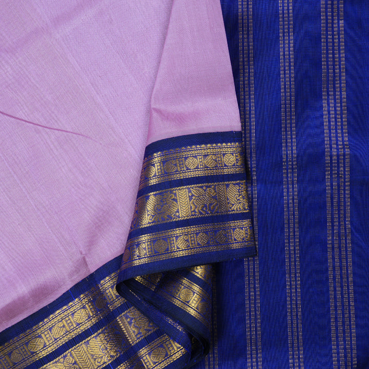 Hayagrivas Handloom Silk Cotton Saree in Timeless Lavender with Rich Blue Contrast KBD1861B8-3
