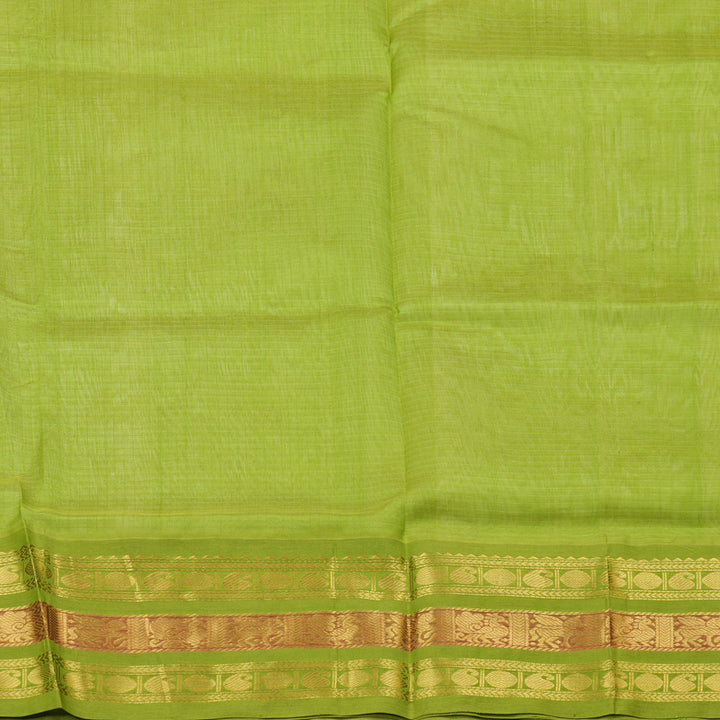 Hayagrivas Handloom Silk Cotton Saree in Opulent White and Parrot Green Contrast KBD1862B3-1