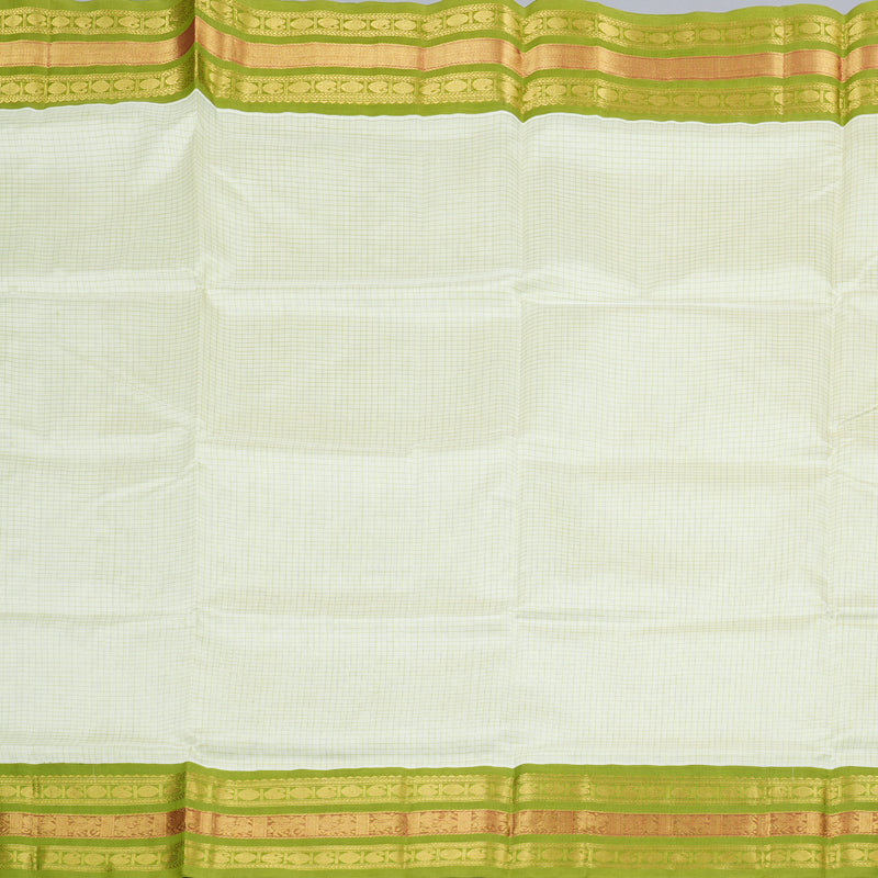 Hayagrivas Handloom Silk Cotton Saree in Opulent White and Parrot Green Contrast KBD1862B3-1