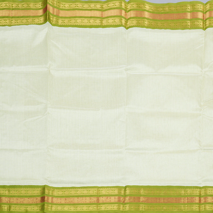 Hayagrivas Handloom Silk Cotton Saree in Opulent White and Parrot Green Contrast KBD1862B3-1