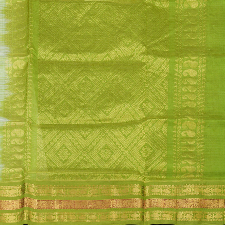 Hayagrivas Handloom Silk Cotton Saree in Opulent White and Parrot Green Contrast KBD1862B3-1