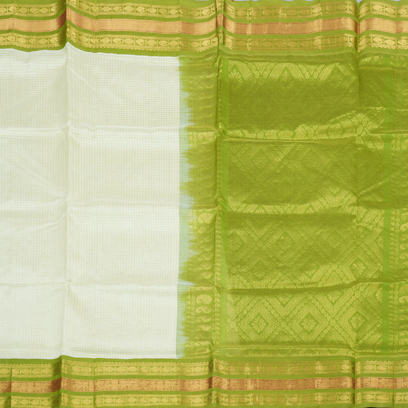 Hayagrivas Handloom Silk Cotton Saree in Opulent White and Parrot Green Contrast KBD1862B3-1