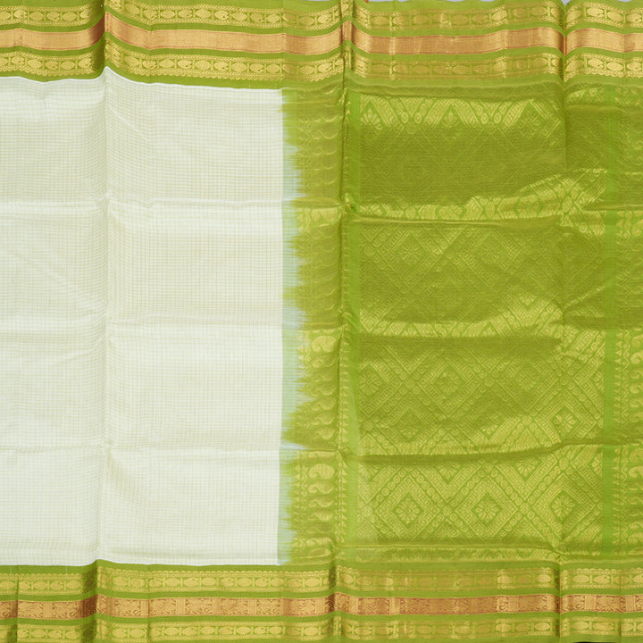 Hayagrivas Handloom Silk Cotton Saree in Opulent White and Parrot Green Contrast KBD1862B3-1