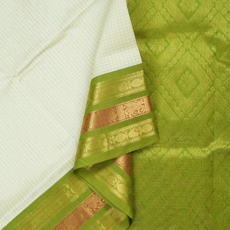 Hayagrivas Handloom Silk Cotton Saree in Opulent White and Parrot Green Contrast KBD1862B3-1