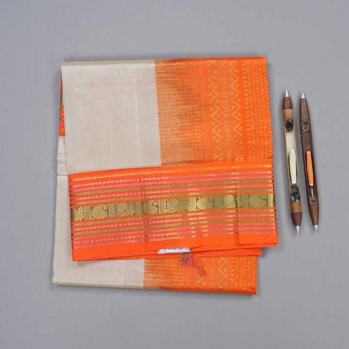 Hayagrivas Handloom Silk Cotton Saree in Serene Beige and Orange Contrast KBD1862B4-2
