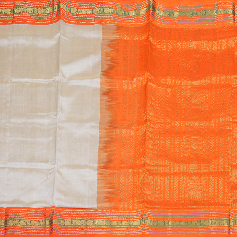Hayagrivas Handloom Silk Cotton Saree in Serene Beige and Orange Contrast KBD1862B4-2