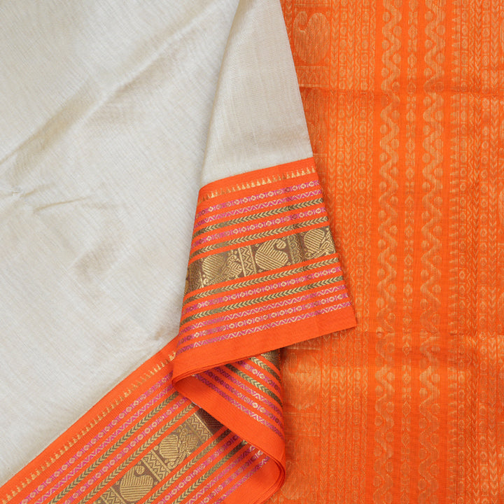 Hayagrivas Handloom Silk Cotton Saree in Serene Beige and Orange Contrast KBD1862B4-2