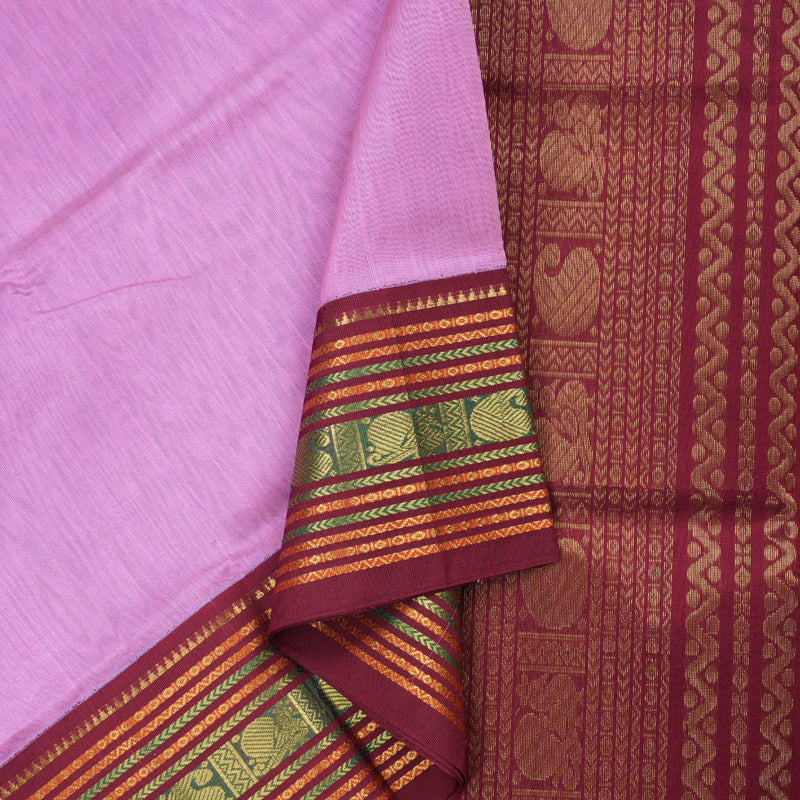 Hayagrivas Handloom Silk Cotton Saree in Elegant Lavender and Majestic Maroon Contrast KBD1862B4-3
