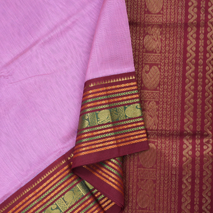 Hayagrivas Handloom Silk Cotton Saree in Elegant Lavender and Majestic Maroon Contrast KBD1862B4-3