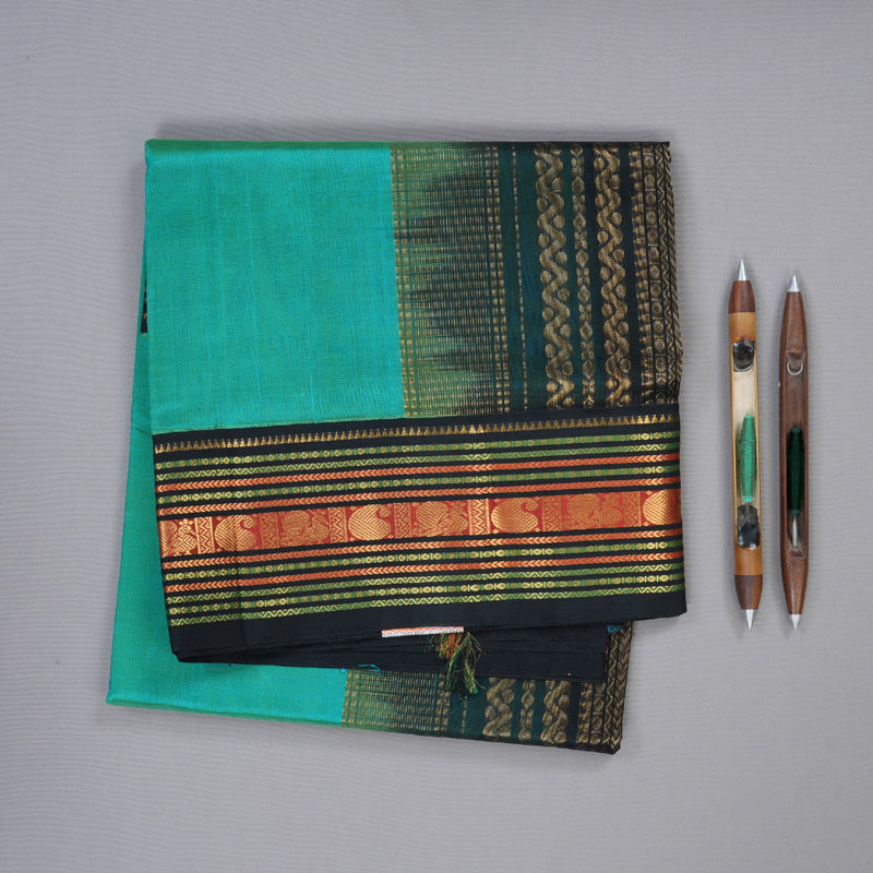 Hayagrivas Handloom Silk Cotton Saree in Mesmerizing Sea Blue KBD1862B4-7
