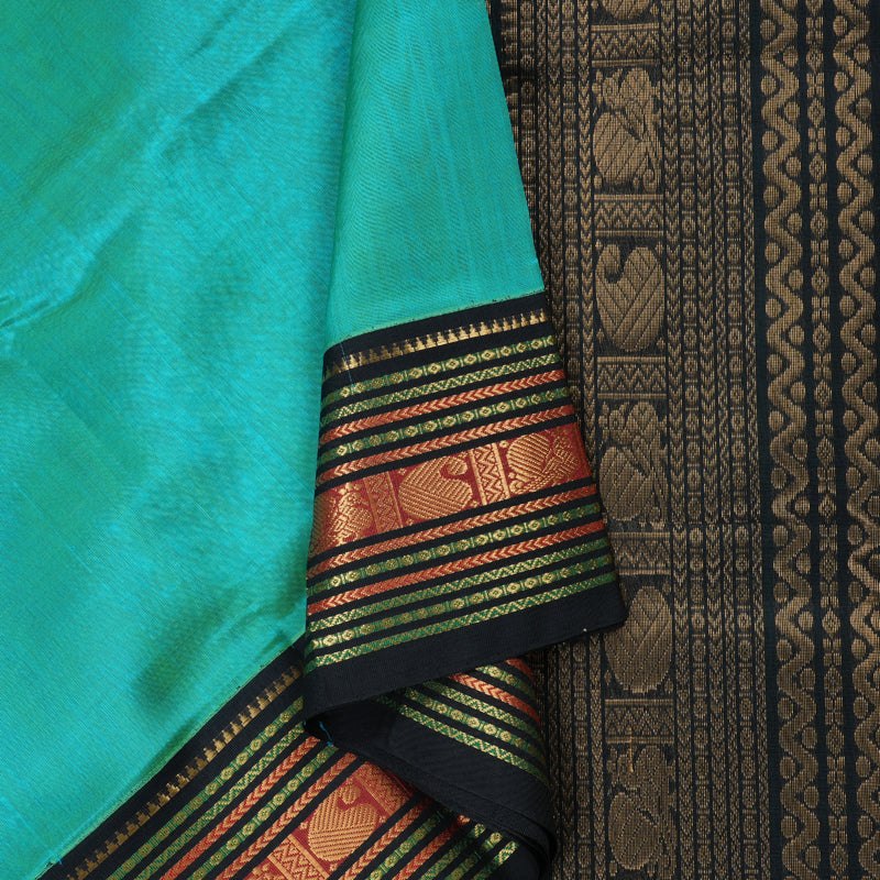 Hayagrivas Handloom Silk Cotton Saree in Mesmerizing Sea Blue KBD1862B4-7