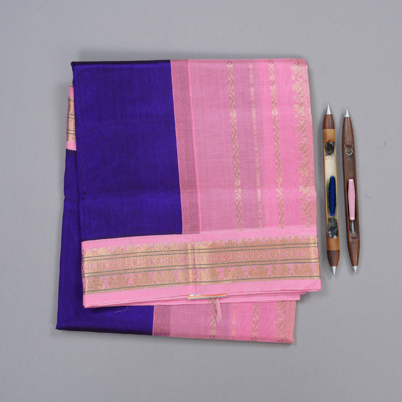 Hayagrivas Handloom Silk Cotton Saree in Mystical Blue and Baby Pink Contrast KBD1862B6-28