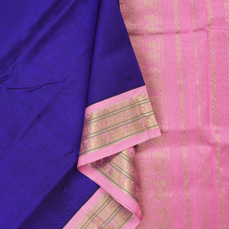 Hayagrivas Handloom Silk Cotton Saree in Mystical Blue and Baby Pink Contrast KBD1862B6-28