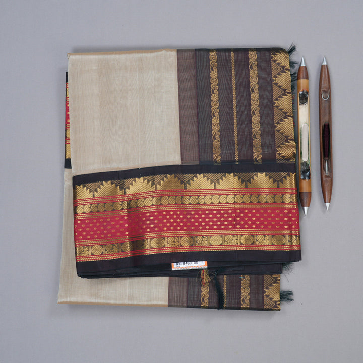 Hayagrivas Handloom Silk Cotton Saree in Timeless Beige KBD1862B7-1
