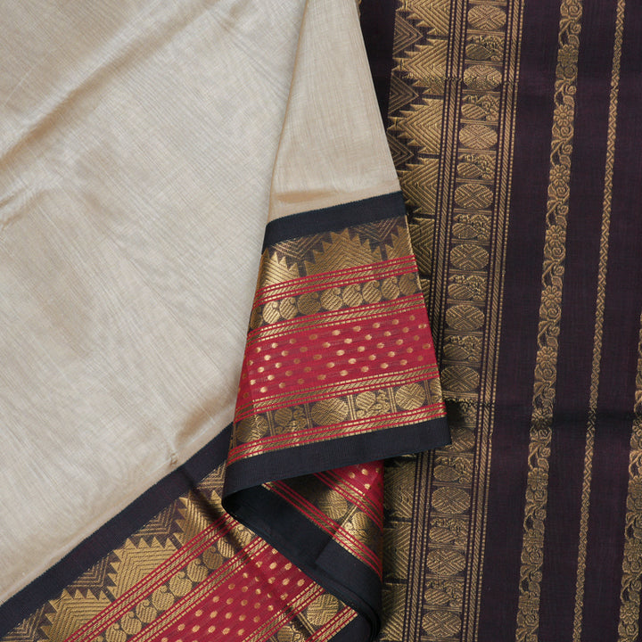Hayagrivas Handloom Silk Cotton Saree in Timeless Beige KBD1862B7-1