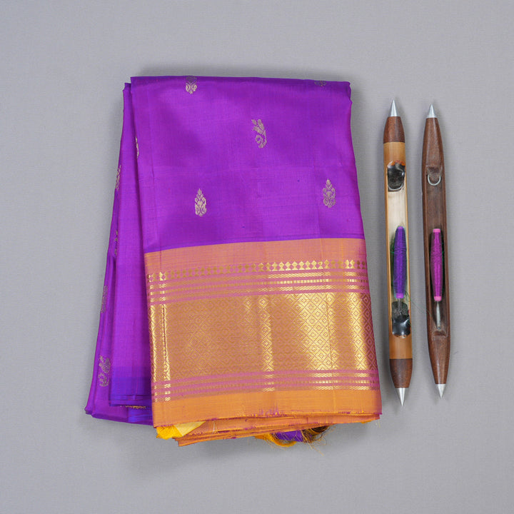 Hayagrivas Purple Handloom Kanjivaram Silk Saree with Dual Tone (Yellow With Pink) Border KBD1867B1-40
