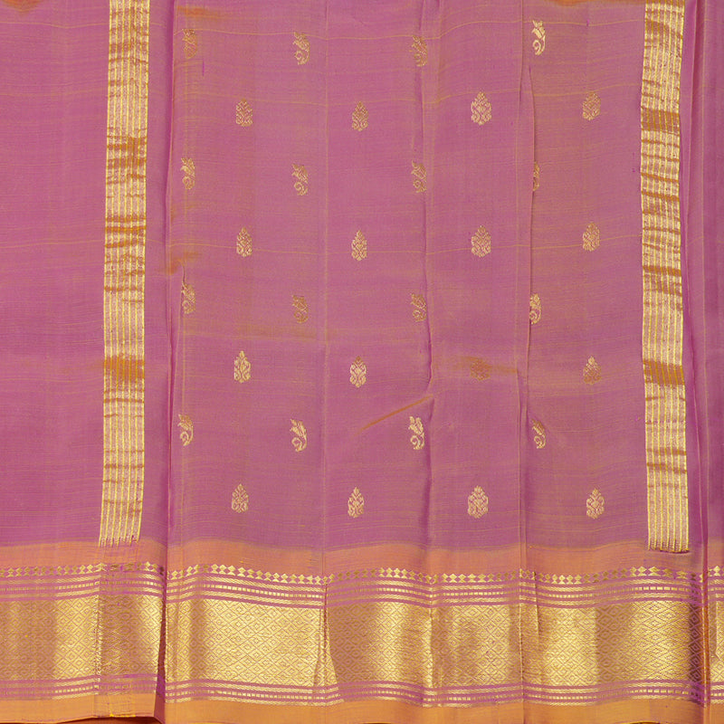 Hayagrivas Purple Handloom Kanjivaram Silk Saree with Dual Tone (Yellow With Pink) Border KBD1867B1-40