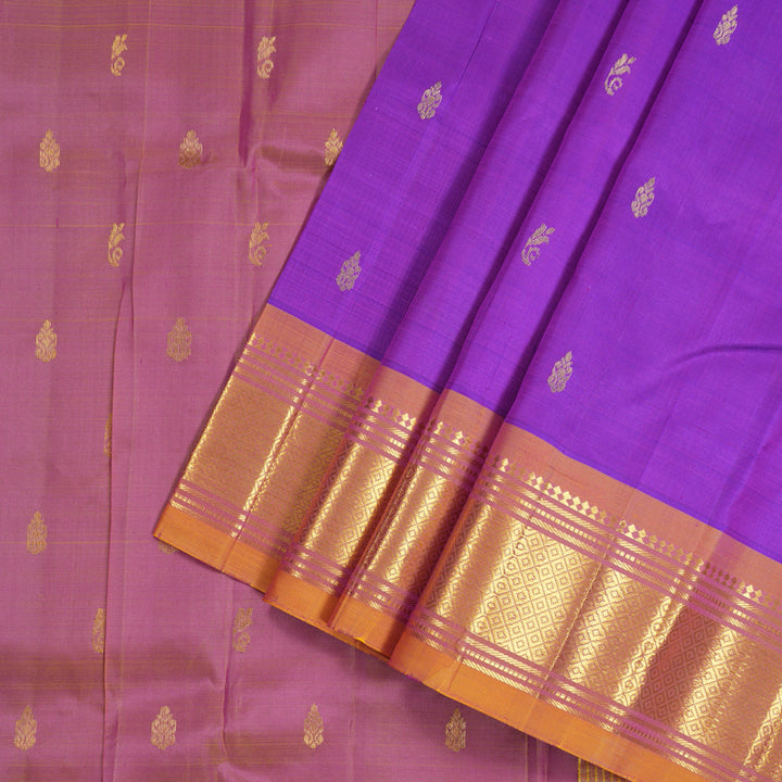 Hayagrivas Purple Handloom Kanjivaram Silk Saree with Dual Tone (Yellow With Pink) Border KBD1867B1-40