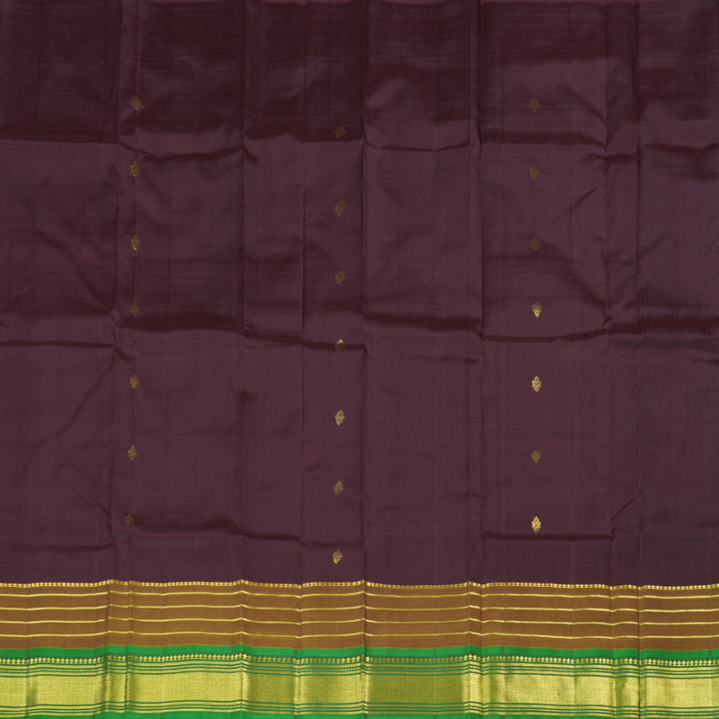 Hayagrivas Dark Brown Handloom Kanjivaram Silk Saree with Mehandi Green Border with KBD1867B2-5