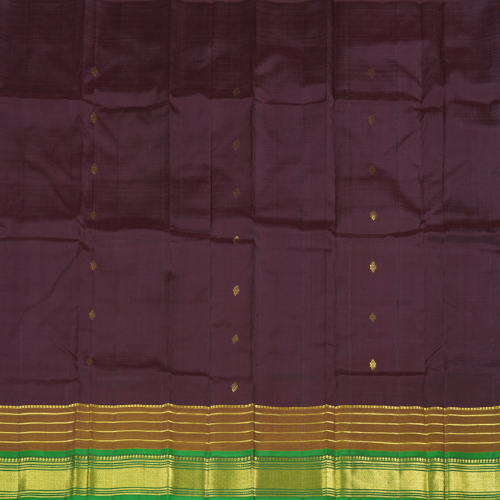 Hayagrivas Dark Brown Handloom Kanjivaram Silk Saree with Mehandi Green Border with KBD1867B2-5