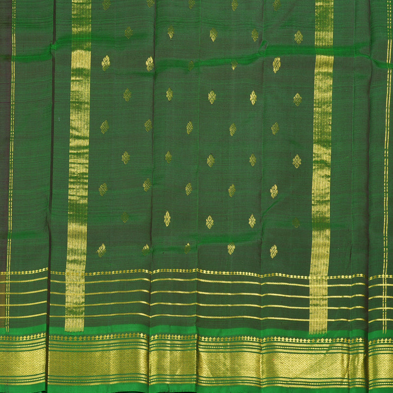 Hayagrivas Dark Brown Handloom Kanjivaram Silk Saree with Mehandi Green Border with KBD1867B2-5