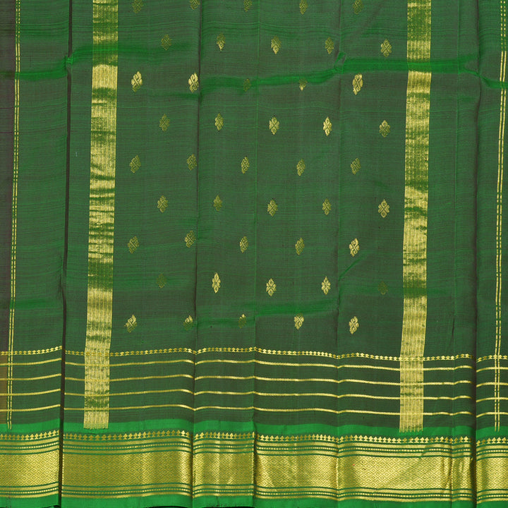 Hayagrivas Dark Brown Handloom Kanjivaram Silk Saree with Mehandi Green Border with KBD1867B2-5