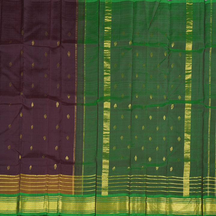 Hayagrivas Dark Brown Handloom Kanjivaram Silk Saree with Mehandi Green Border with KBD1867B2-5