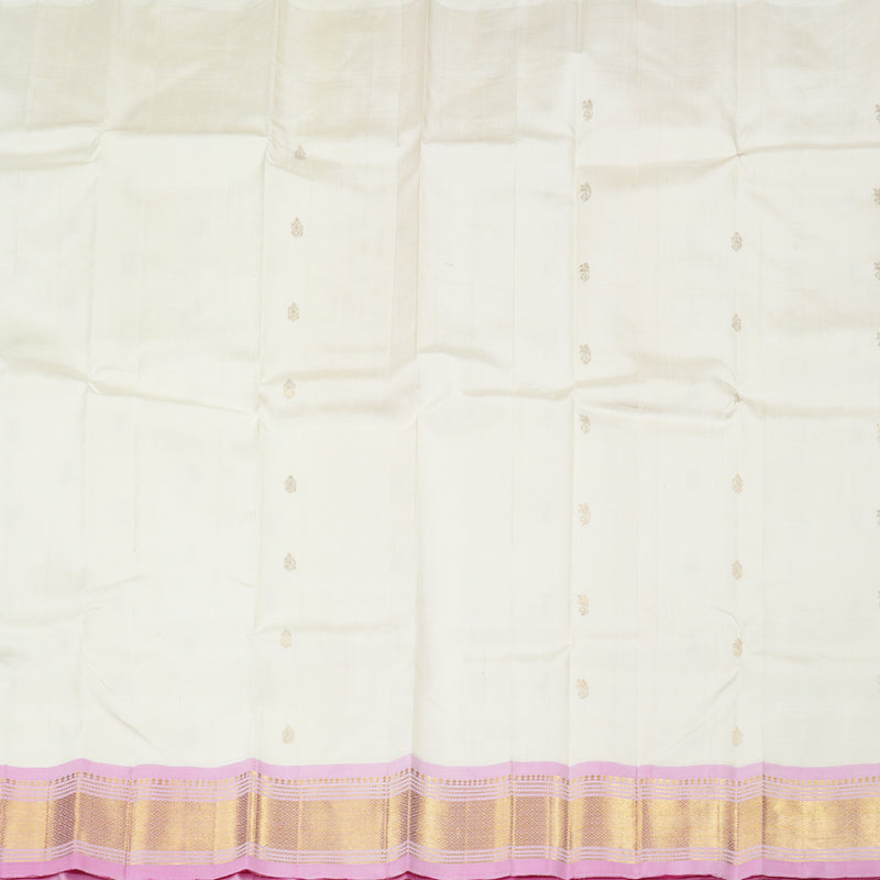 Hayagrivas White Handloom Kanjivaram Silk Saree with Baby Pink Border with KBD1868B1-14