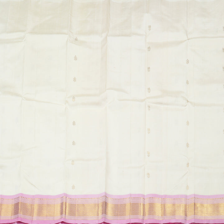 Hayagrivas White Handloom Kanjivaram Silk Saree with Baby Pink Border with KBD1868B1-14