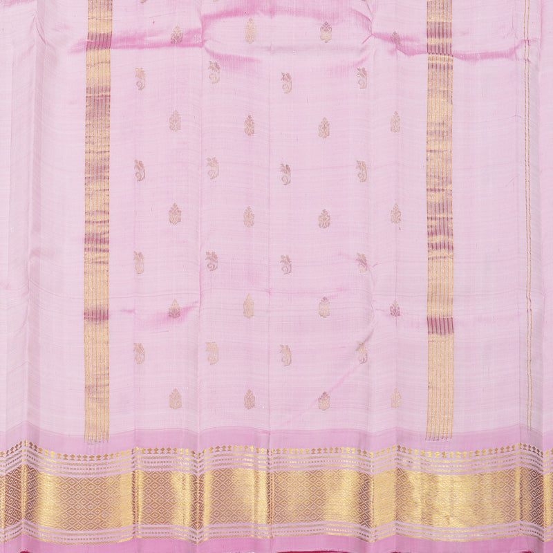 Hayagrivas White Handloom Kanjivaram Silk Saree with Baby Pink Border with KBD1868B1-14