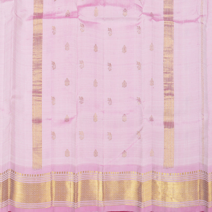 Hayagrivas White Handloom Kanjivaram Silk Saree with Baby Pink Border with KBD1868B1-14