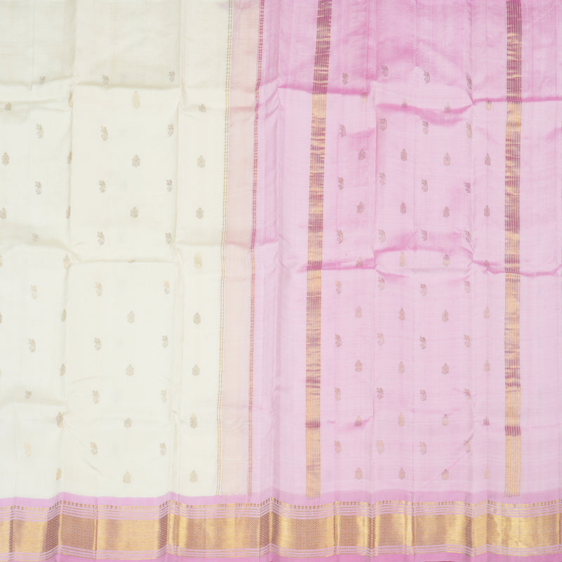 Hayagrivas White Handloom Kanjivaram Silk Saree with Baby Pink Border with KBD1868B1-14