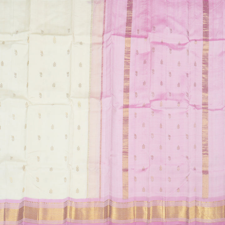 Hayagrivas White Handloom Kanjivaram Silk Saree with Baby Pink Border with KBD1868B1-14