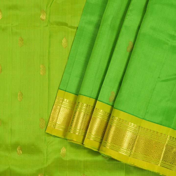 Hayagrivas Light Green Handloom Kanjivaram Silk Saree with Lemon Green Border KBD1868B1-15