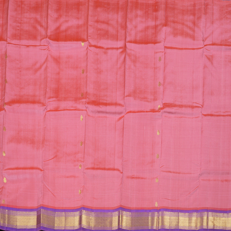 Hayagrivas Peach Pink Handloom Kanjivaram Silk Saree with Purple Border with KBD1868B1-3