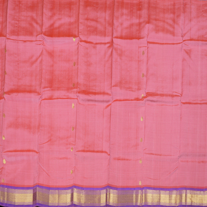 Hayagrivas Peach Pink Handloom Kanjivaram Silk Saree with Purple Border with KBD1868B1-3