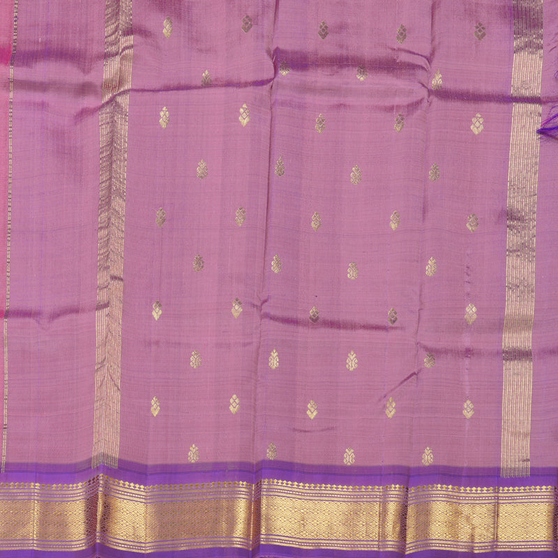 Hayagrivas Peach Pink Handloom Kanjivaram Silk Saree with Purple Border with KBD1868B1-3