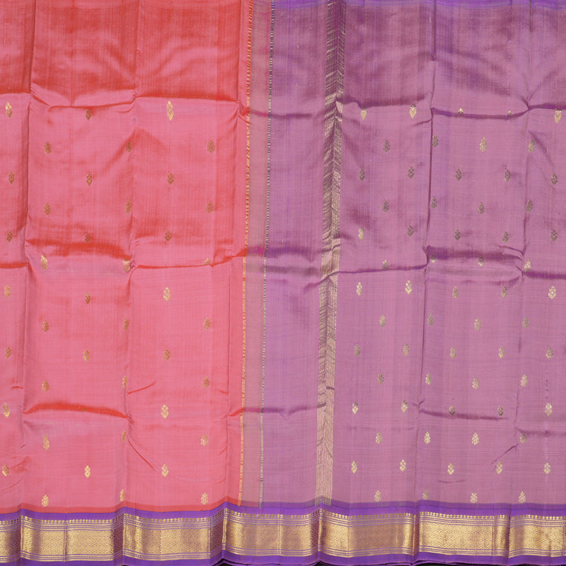 Hayagrivas Peach Pink Handloom Kanjivaram Silk Saree with Purple Border with KBD1868B1-3