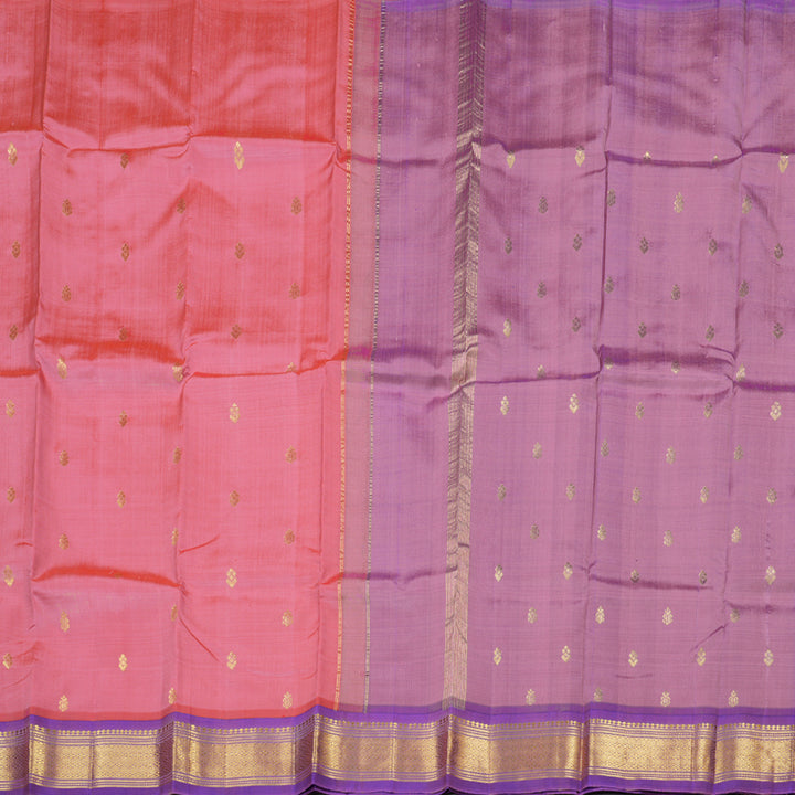 Hayagrivas Peach Pink Handloom Kanjivaram Silk Saree with Purple Border with KBD1868B1-3