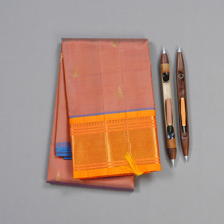 Hayagrivas Dual Tone (Sky Blue With Orange) Handloom Kanjivaram Silk Saree with Mango Yellow Border KBD1868B1-8