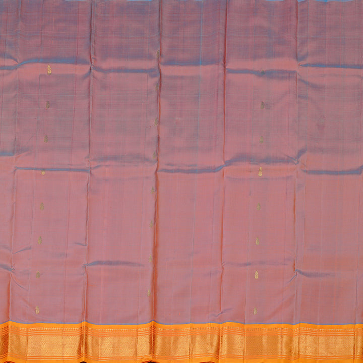 Hayagrivas Dual Tone (Sky Blue With Orange) Handloom Kanjivaram Silk Saree with Mango Yellow Border KBD1868B1-8