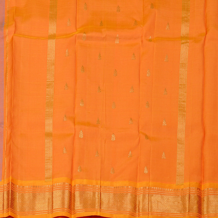 Hayagrivas Dual Tone (Sky Blue With Orange) Handloom Kanjivaram Silk Saree with Mango Yellow Border KBD1868B1-8