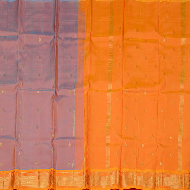 Hayagrivas Dual Tone (Sky Blue With Orange) Handloom Kanjivaram Silk Saree with Mango Yellow Border KBD1868B1-8