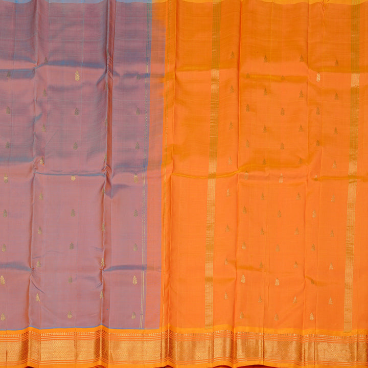 Hayagrivas Dual Tone (Sky Blue With Orange) Handloom Kanjivaram Silk Saree with Mango Yellow Border KBD1868B1-8