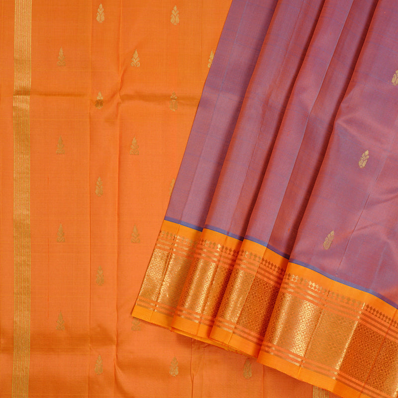 Hayagrivas Dual Tone (Sky Blue With Orange) Handloom Kanjivaram Silk Saree with Mango Yellow Border KBD1868B1-8