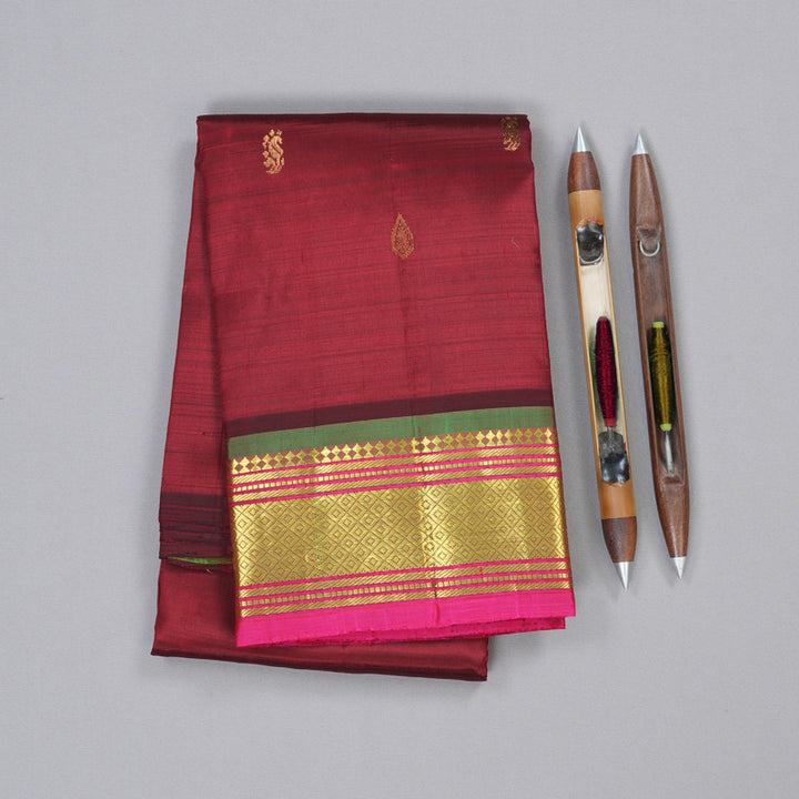 Hayagrivas Maroon Handloom Kanjivaram Silk Saree with Mandhalir Border KBD1868B2-4
